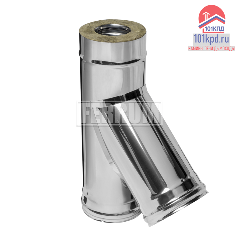 Сэндвич-тройник 135° (45°) Ferrum (AISI 430/0,8 мм + AISI 430/0,5 мм) Ф115х200